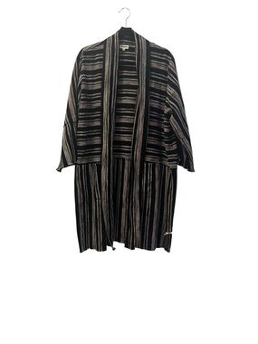 World Market Black Tan Serape Stripe Cotton Blend Textile Open Cardigan L/XL